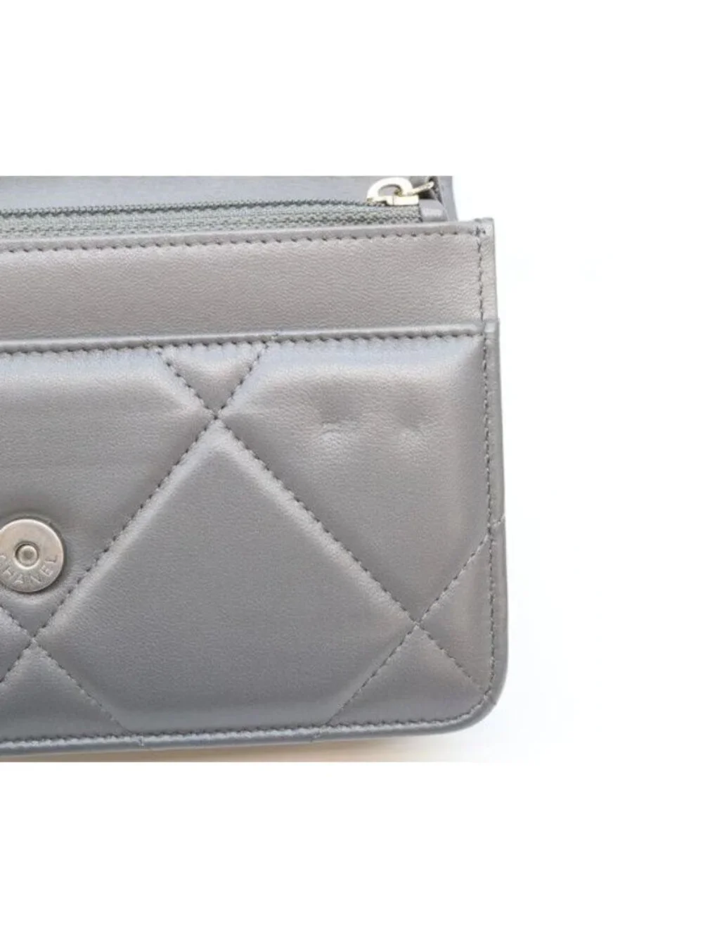 Chanel Gray Lamb 19 Chain Wallet Shoulder